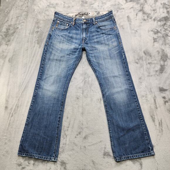 Vintage Levi's Jeans Mens W33 L30 Silvertab Slim Boot Leather Trim Flap Pockets - Picture 1 of 16